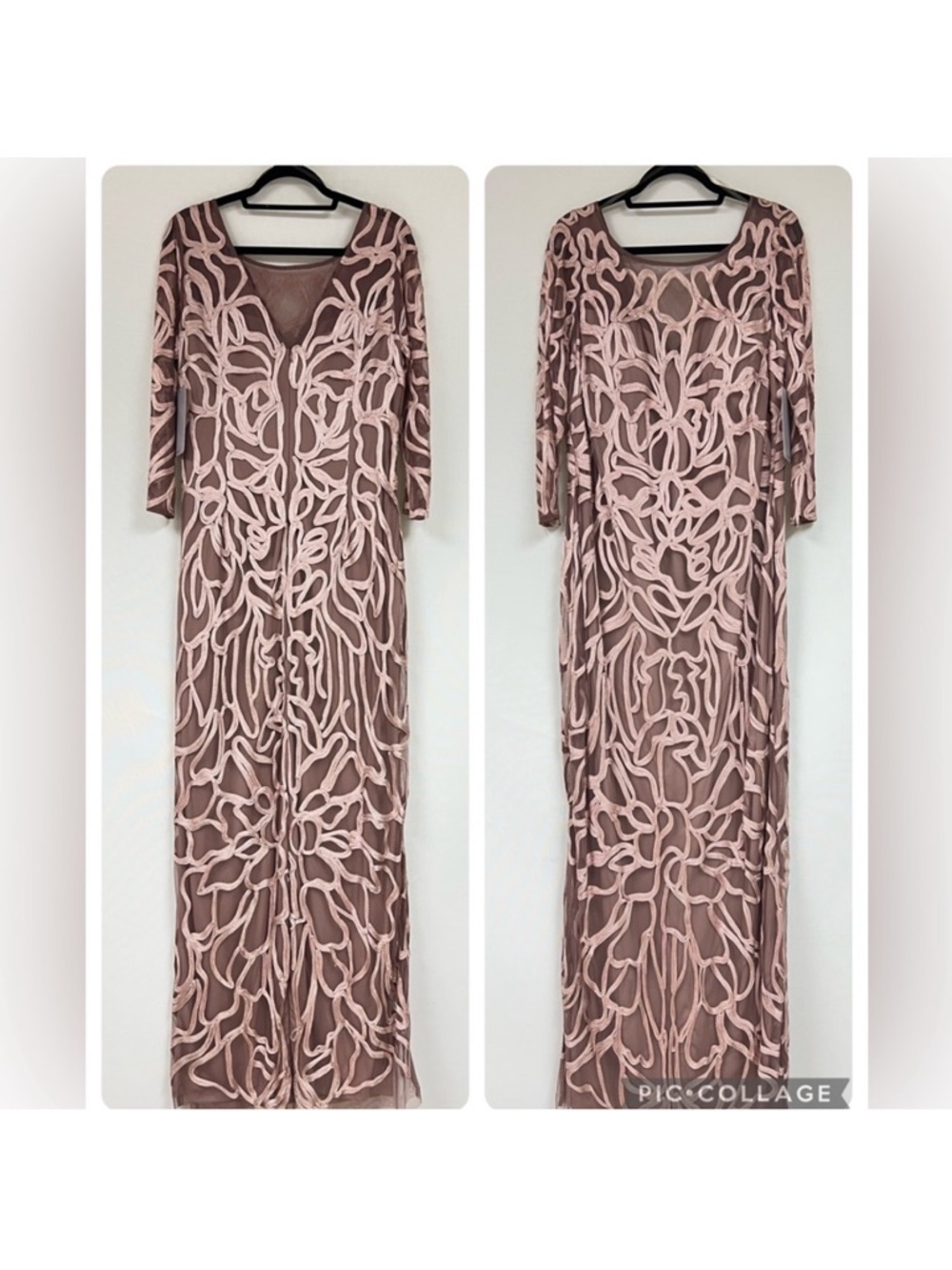 JS collections modern soutache 3/4 sleeves V-Back long dress - Picture 17 of 17